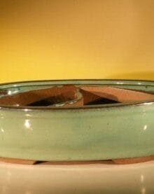 Green Ceramic Bonsai Pot - Oval Land/Water Divider 11.25 x 9.5 x 3.0
