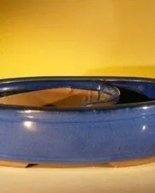 Blue Ceramic Bonsai Pot - Oval Land/Water Divider 11.25 x 9.5 x 3.0