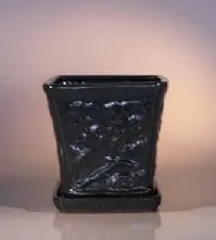 Dark Green Ceramic Bonsai Pot - Cascade Attached Matching Tray 7.5 x 7.5