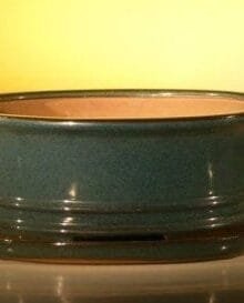 Dark Green Ceramic Bonsai Pot - Oval Professional Series with Attached Humidity/Drip Tray 10.75 x 8.5 x 4.125
