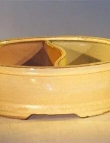 Beige Ceramic Bonsai Pot - Oval Land/Water Divider 8.0 x 6.5 x 3.25