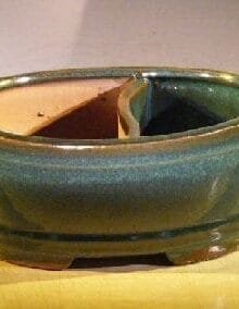 Blue/Green Ceramic Bonsai Pot Land/Water Divider 10 x 7.5 x 4