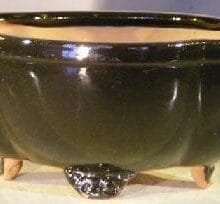 Black Ceramic Bonsai Pot - Oval Lotus Shape 8.5 x 7.25 x 4.0