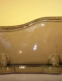 Mustard Color Ceramic Bonsai Pot With Matching Tray Bathtub Shape 10.875 x 4.875 x 5.25