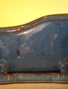 Blue Ceramic Bonsai Pot With Matching Tray Bathtub Shape 10.875 x 4.875 x 5.25