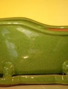 Lime Green Ceramic Bonsai Pot With Matching Tray Bathtub Shape 10.875 x 4.875 x 5.25