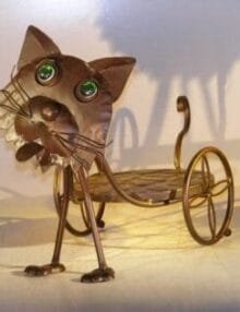 Metal Cat Garden Pot Holder with Moving Head and Tail 18.0 x 8.5 x 14.0