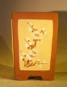 Unglazed Cascade Bonsai Pot with Floral Etching 5.5 x 5.5 x 8.0