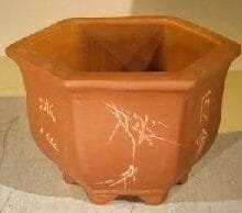 Unglazed Bonsai Pot with Etching and Raised Feet 7 x 8 x 5