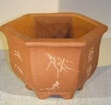 Unglazed Bonsai Pot with Etching and Raised Feet 8 x 9 x 6