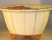 Beige Ceramic Bonsai Pot Round Fluted Shape 7.75 x 4.5