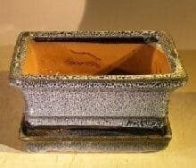 Marble Blue Ceramic Bonsai Pot - Rectangle Professional Series with Attached Humidity/Drip tray 6.37 x 4.75 x 2.625