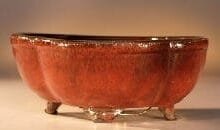 Parisian Red Ceramic Bonsai Pot Round Petal Shape 8.25 x 6.5 x 3.25