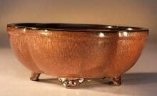 Aztec Orange Ceramic Bonsai Pot Round Petal Shape 6.0 x 4.75 x 2.5