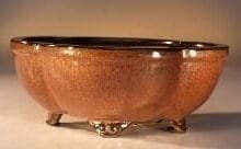 Aztec Orange Ceramic Bonsai Pot Round Petal Shape 8.25 x 6.5 x 3.25
