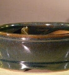 Green Ceramic Bonsai Pot - Oval Land/Water Divider 6.25 x 5.25 x 2.5