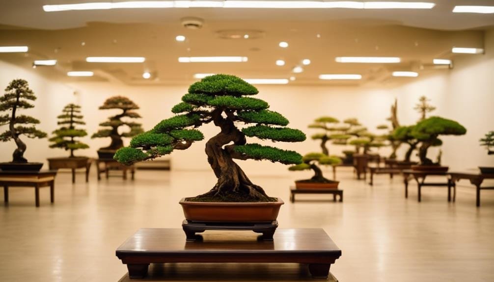 miniature trees on display